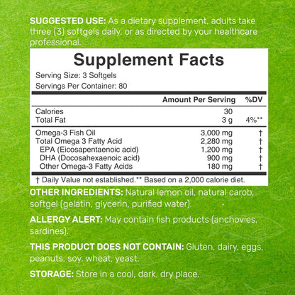 Deal Supplement 3000mg Omega 3 fish oil nutritional label