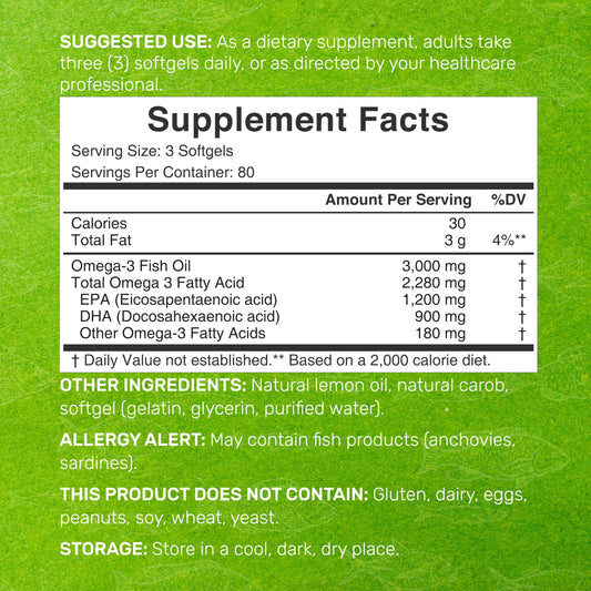 Deal Supplement 3000mg Omega 3 fish oil nutritional label