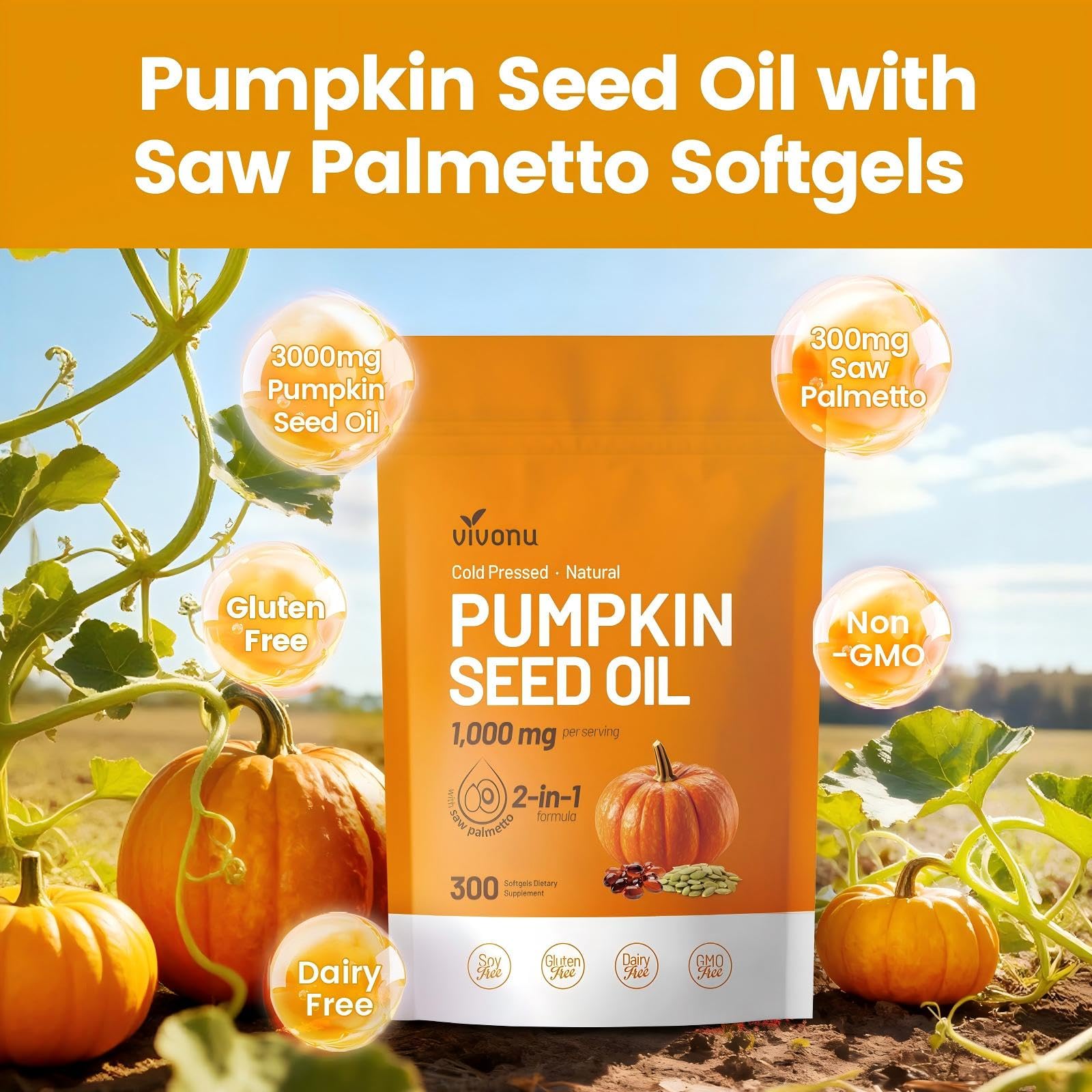 Close up of VivoNu Pumpkin Seed Oil softgel capsules