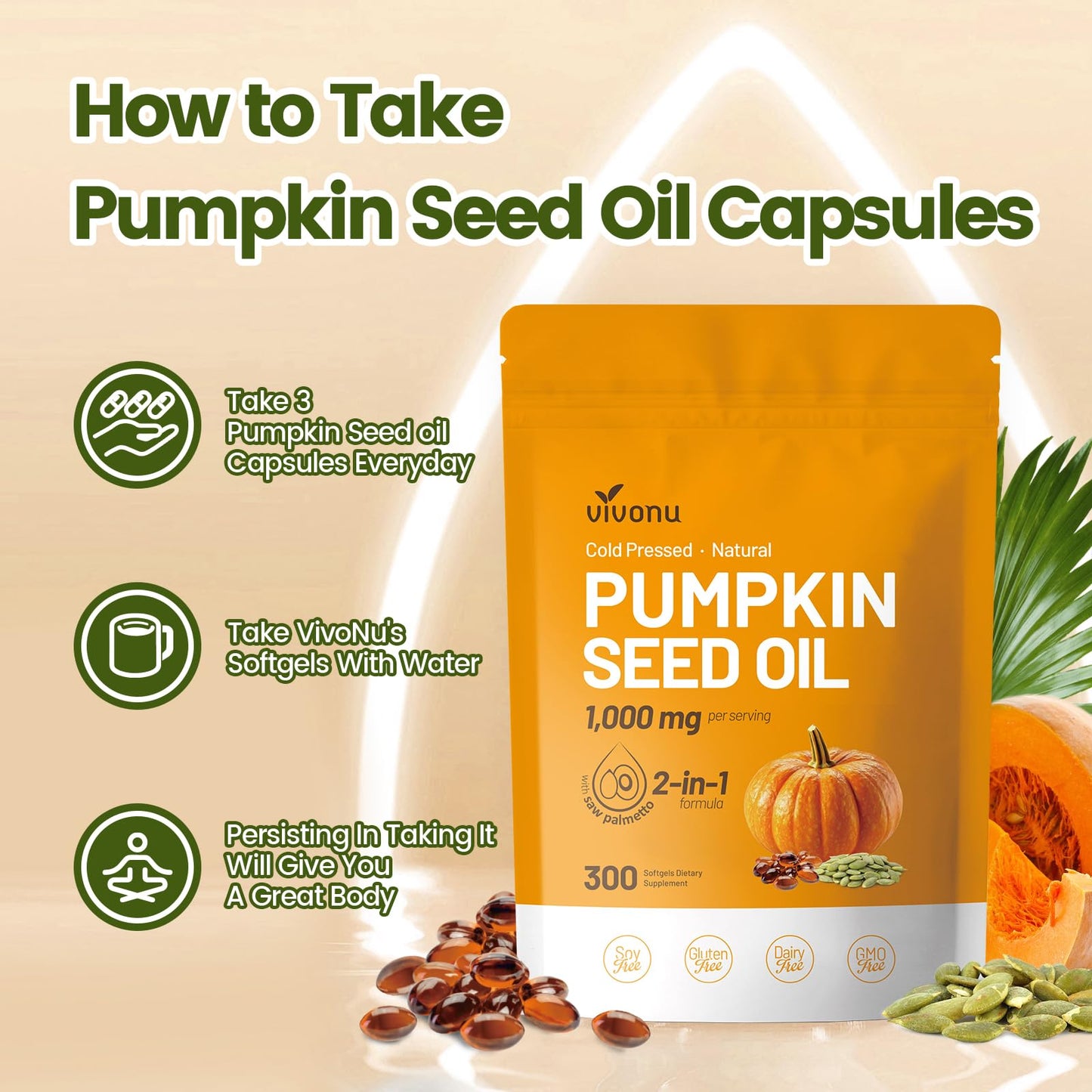Authentic VivoNu USA imported pumpkin seed oil supplement pouch