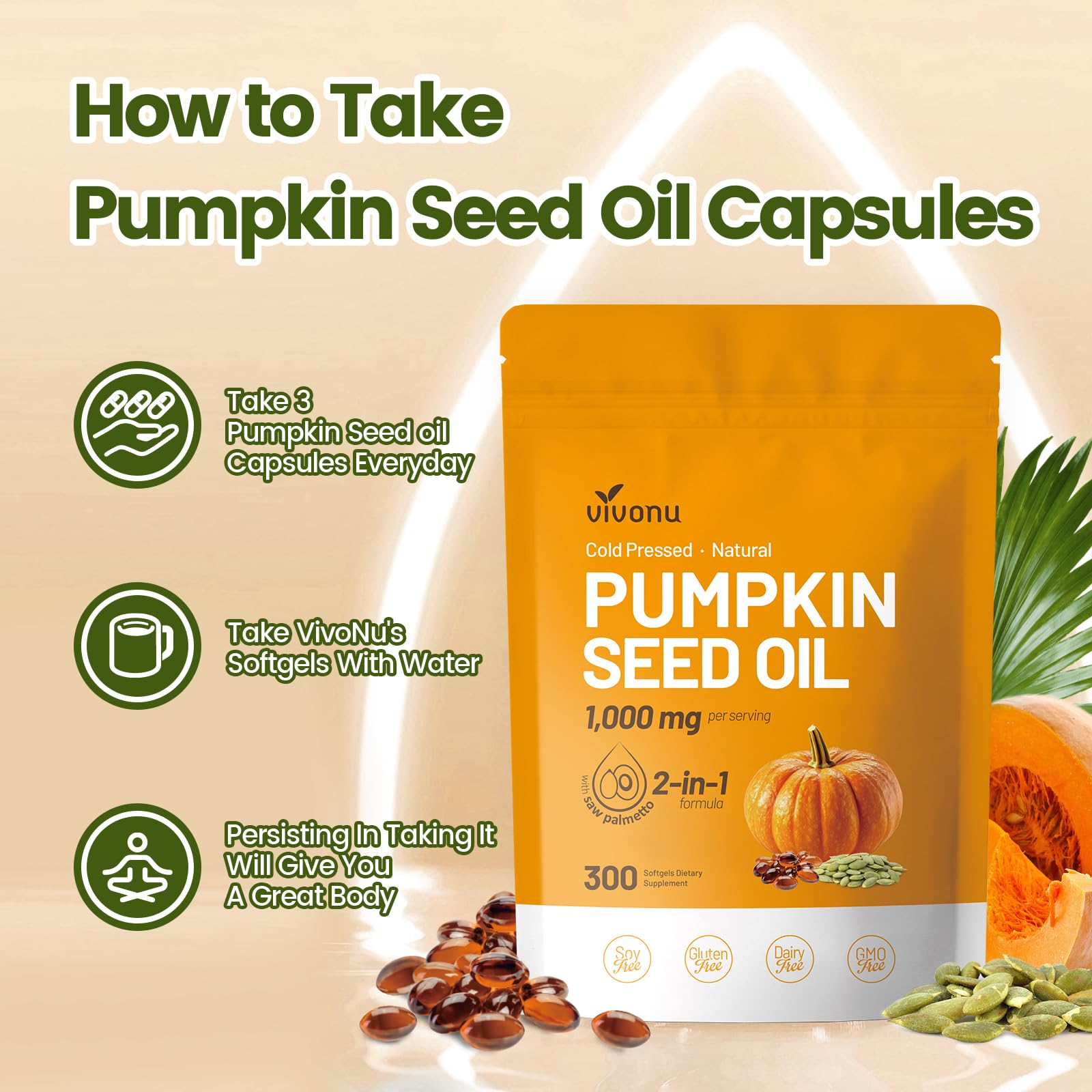 Authentic VivoNu USA imported pumpkin seed oil supplement pouch