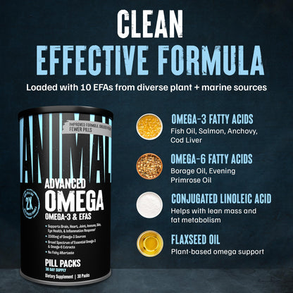 Back label of Animal Advanced Omega showing supplement facts