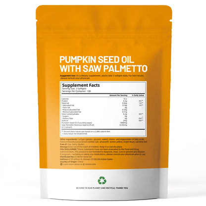 Side view of VivoNu Pumpkin Seed Oil and Saw Palmetto supplement