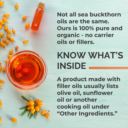 Side view of SeabuckWonders Sea Buckthorn softgel bottle showing dosage