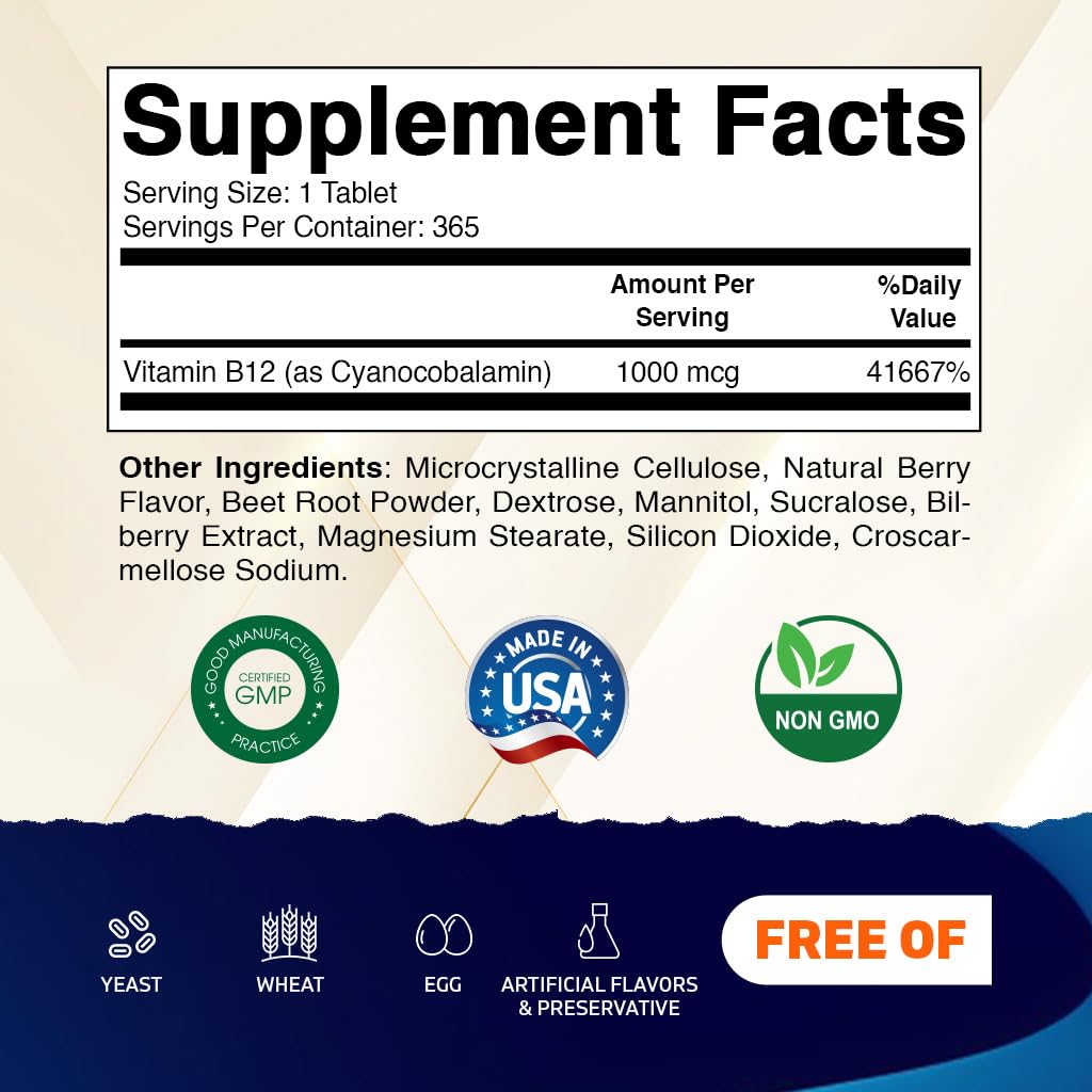 Vitamatic Vitamin B12 365 tablets bottle packaging