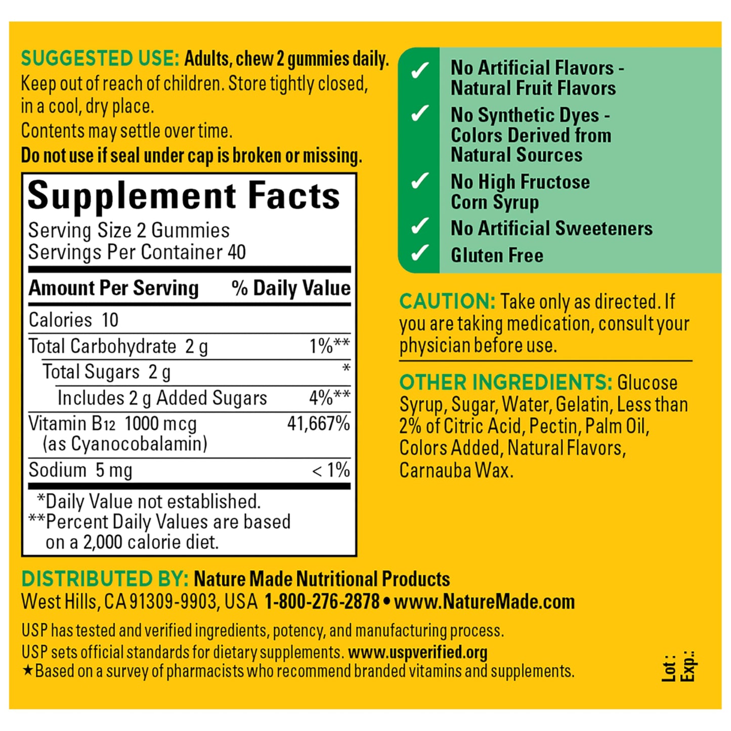 Nature Made B12 energy vitamins bottle showing side ingredient details