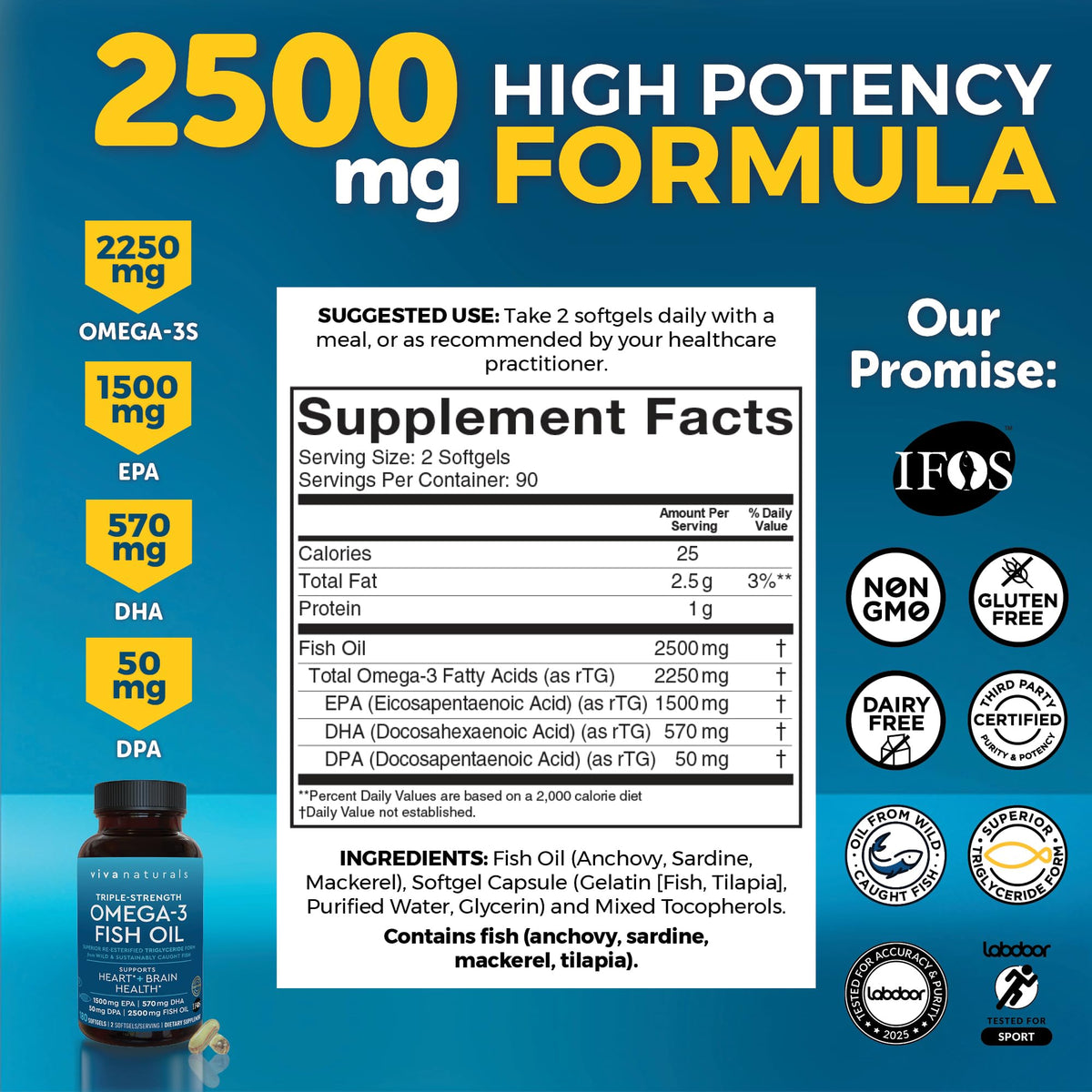 Viva Naturals fish oil bottle nutritional facts label detail