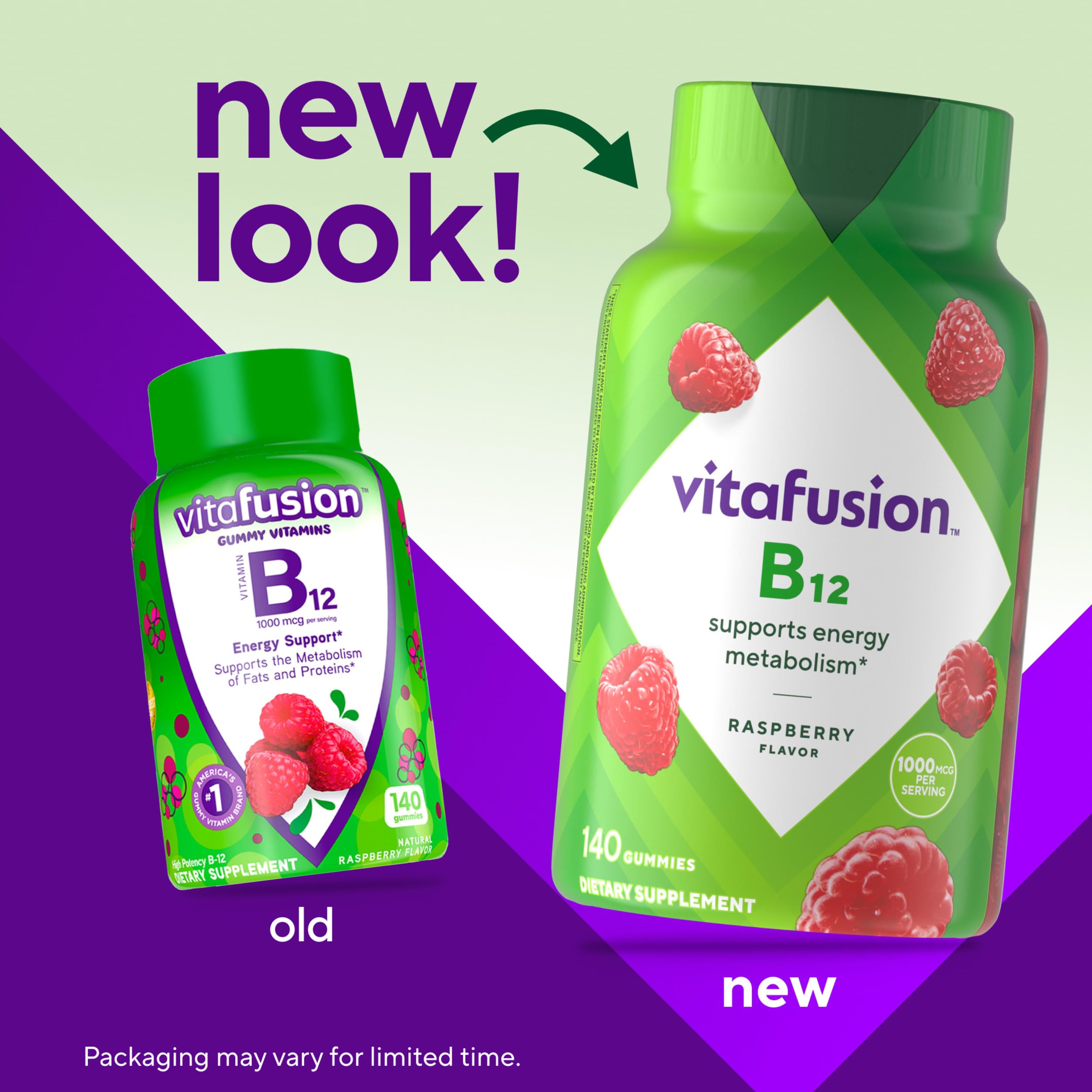Vitafusion B12 adult gummy vitamins side label showing dietary supplement facts and directions