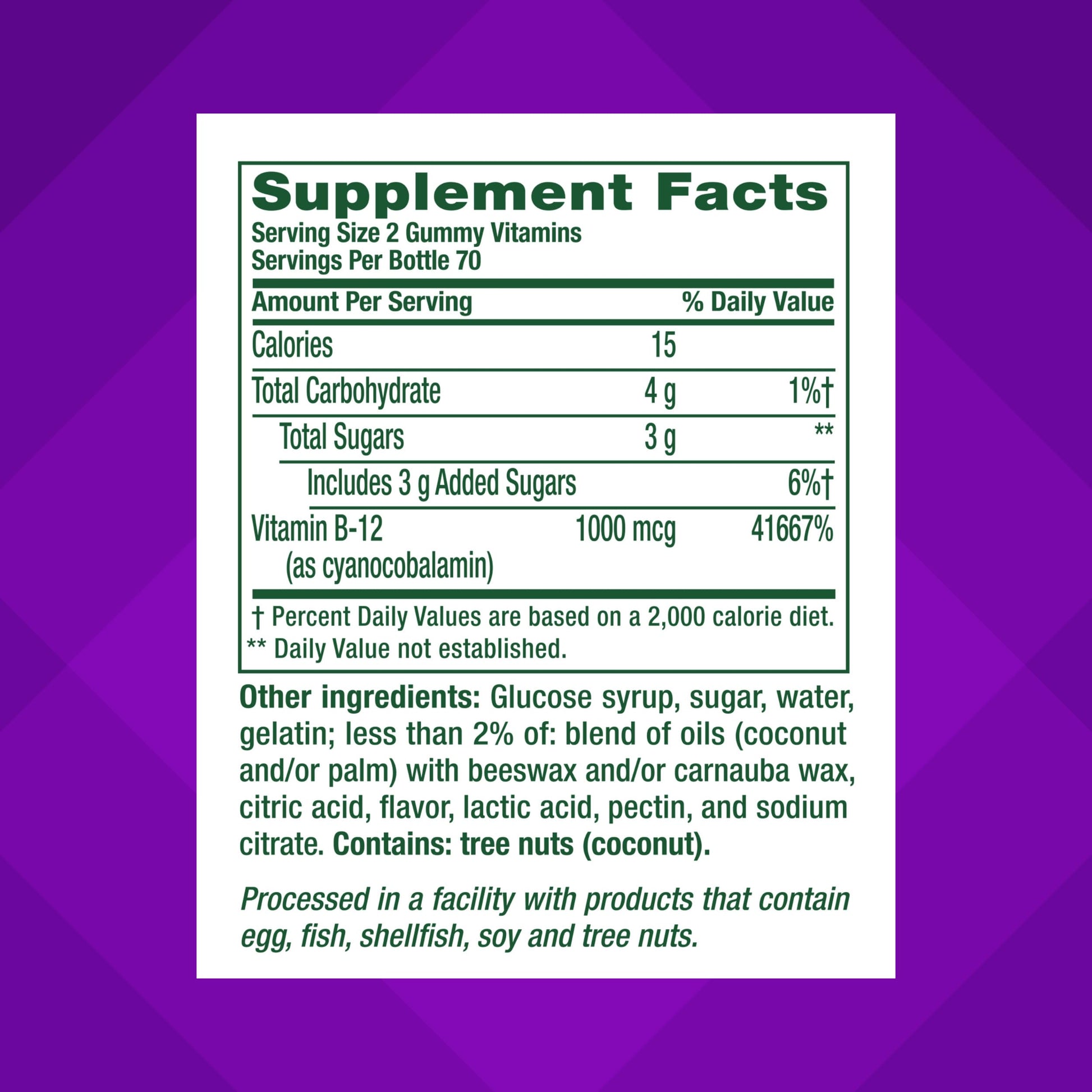 Authentic Vitafusion B12 energy support chewable gummies with zero high fructose corn syrup