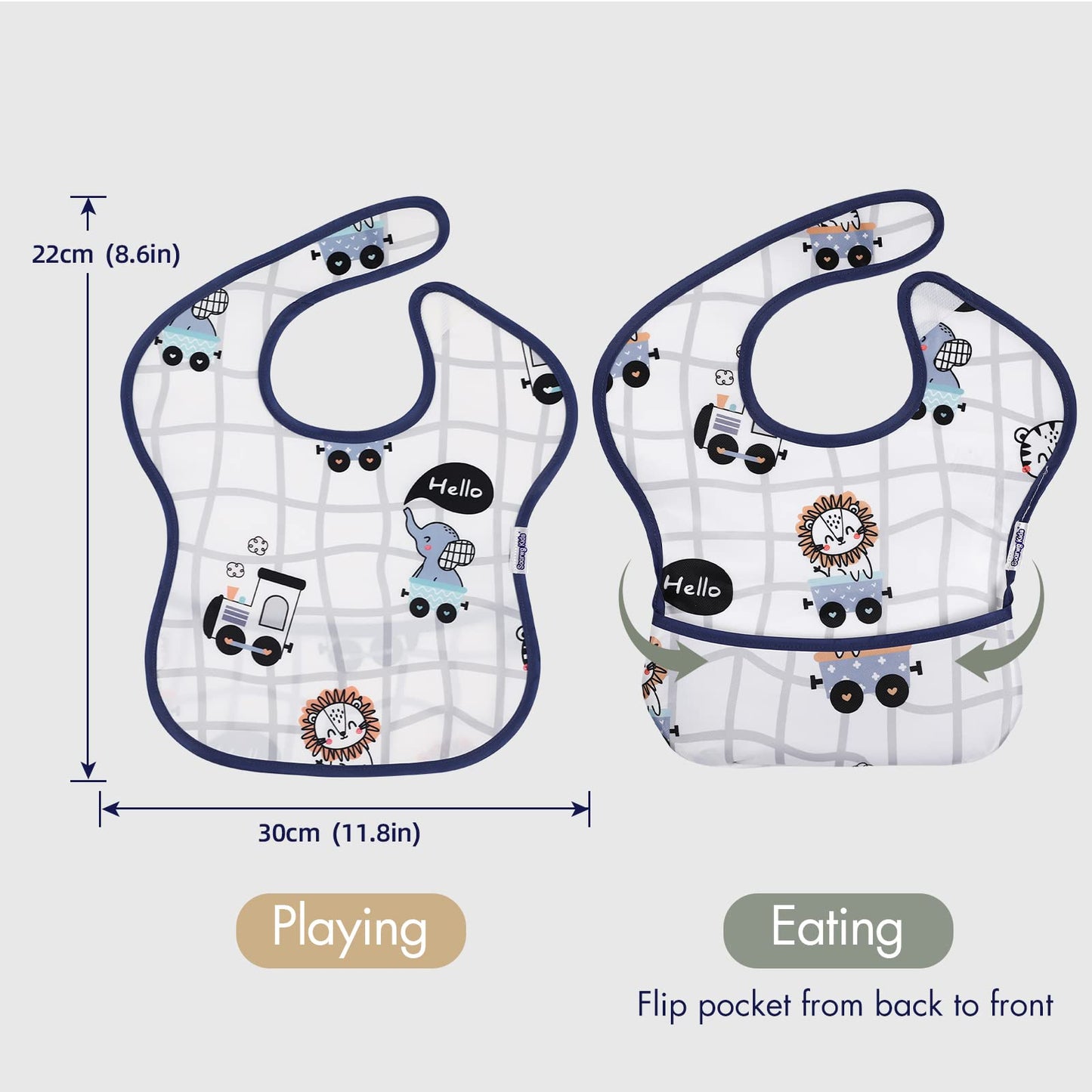 Soarwg Kids feeding bibs with integrated crumb catcher pocket