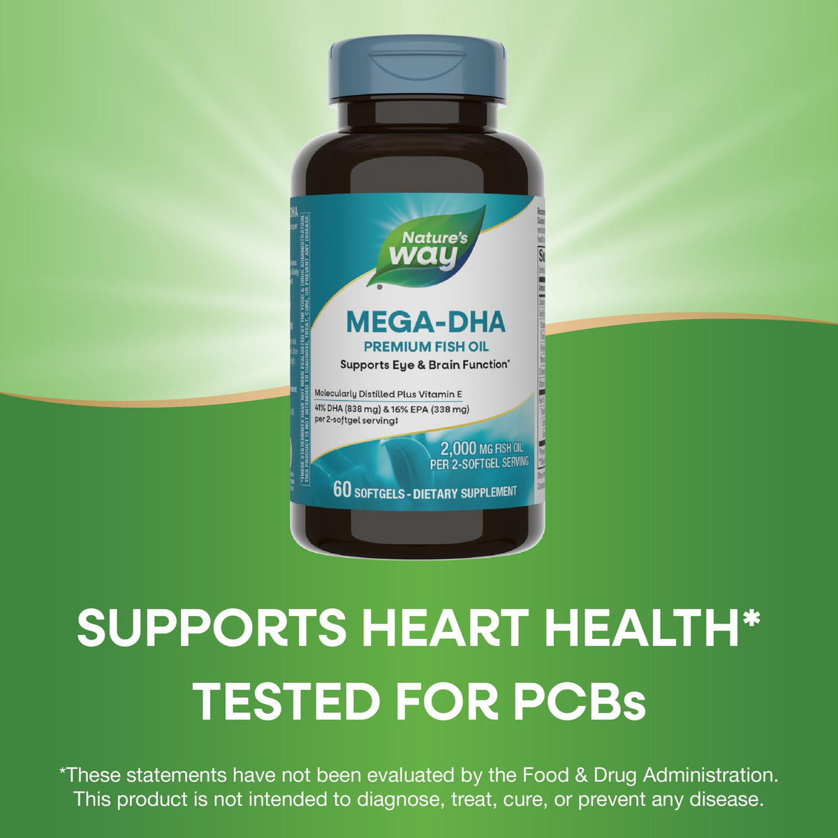 Side panel view of Nature's Way omega-3 softgels showing ingredients and allergen warnings