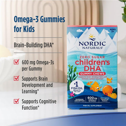 Nordic Naturals kids DHA zero sugar 30 gummy chews packaging back panel