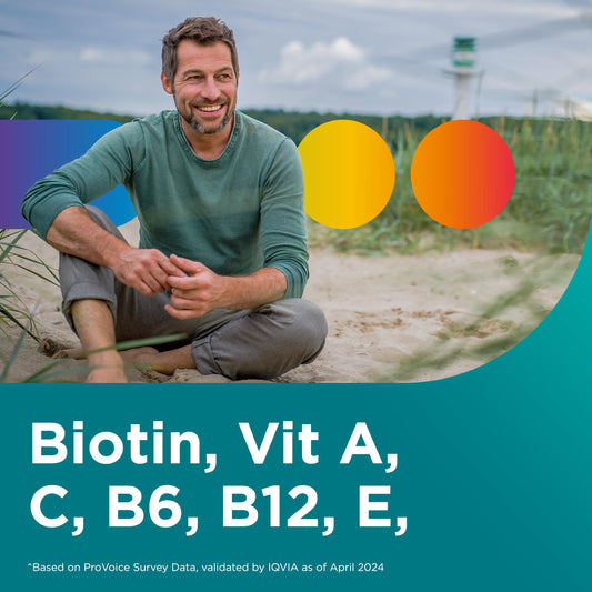 Centrum Men Multigummies supplement facts panel displaying nutritional values for vitamins B12, C, and D3.