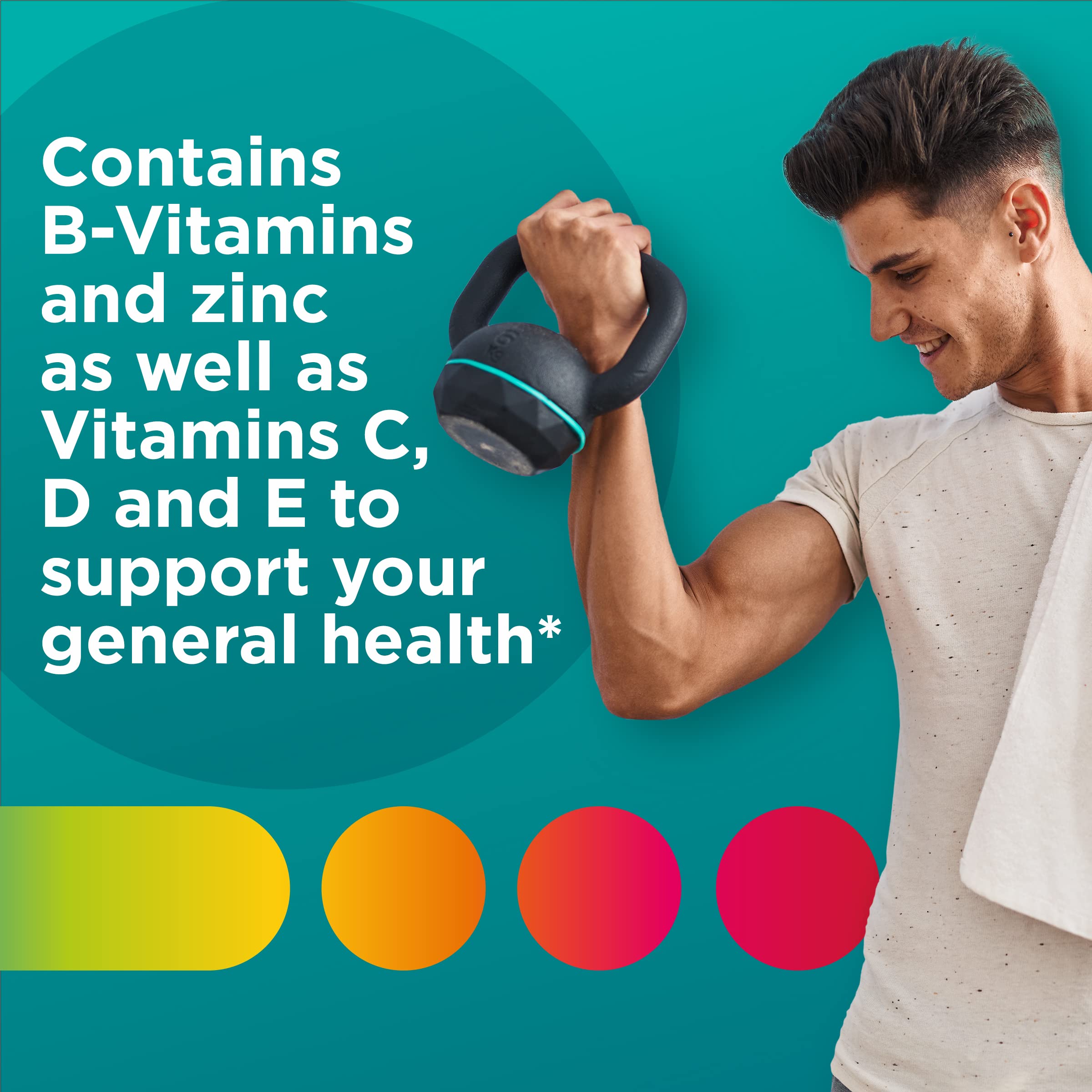 Side label of Centrum imported daily health supplement for men detailing organic ingredients and usage.