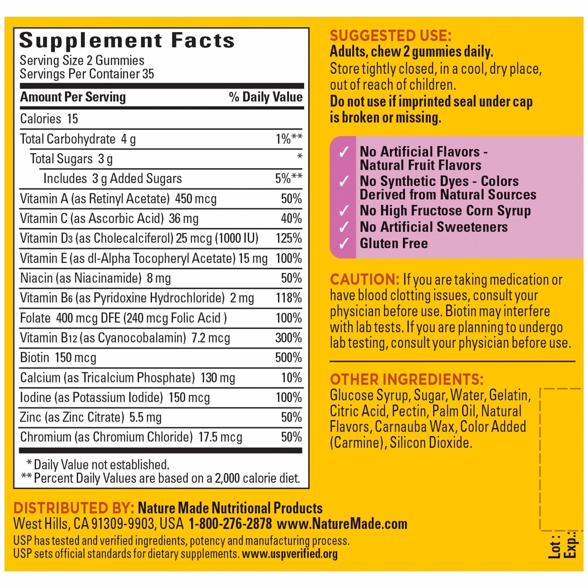 Gluten free chewable multivitamin for women from Nature Made USA import packaging.