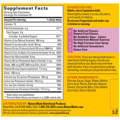 Gluten free chewable multivitamin for women from Nature Made USA import packaging.