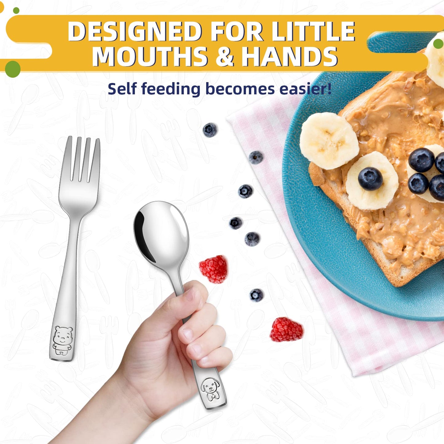Ergonomic stainless steel utensils for toddlers