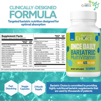 Bariatric Choice once daily capsule container highlighting the 3 month supply benefit
