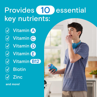 Back label of One A Day teen boy daily essentials multivitamin showing full supplement facts and ingredients list.