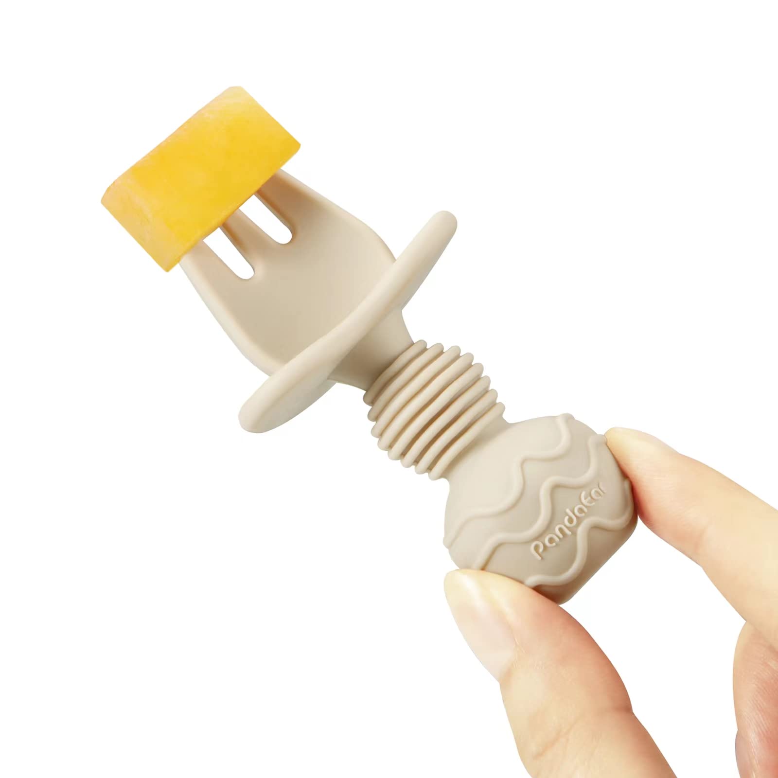 Close up of PandaEar silicone spoons showing ergonomic handle design