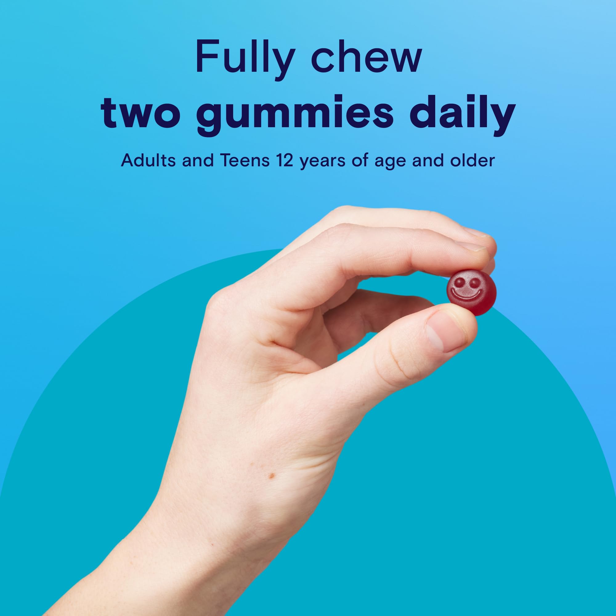 Close up of raspberry flavored allergen free multivitamin gummies for teenage boys over twelve years old.