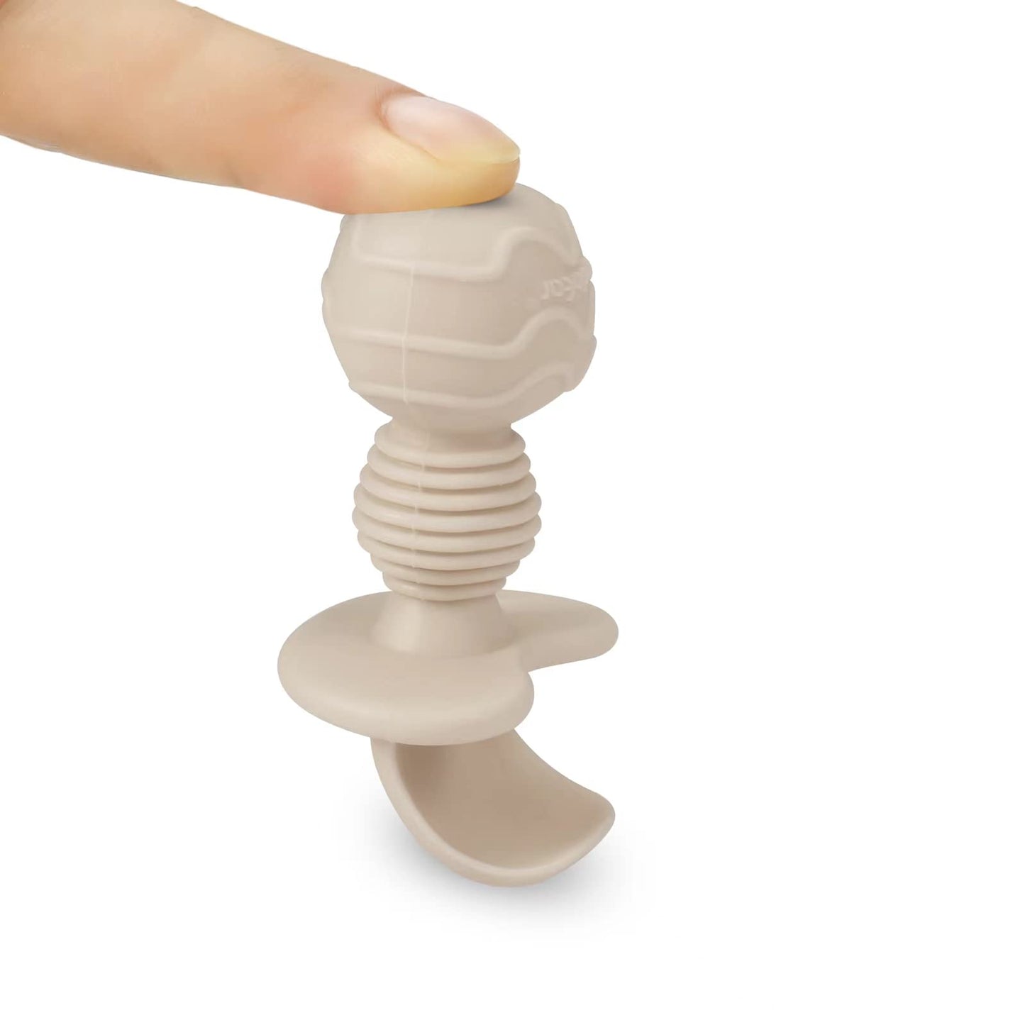 PandaEar baby feeding set in tan, walnut, and grey colors