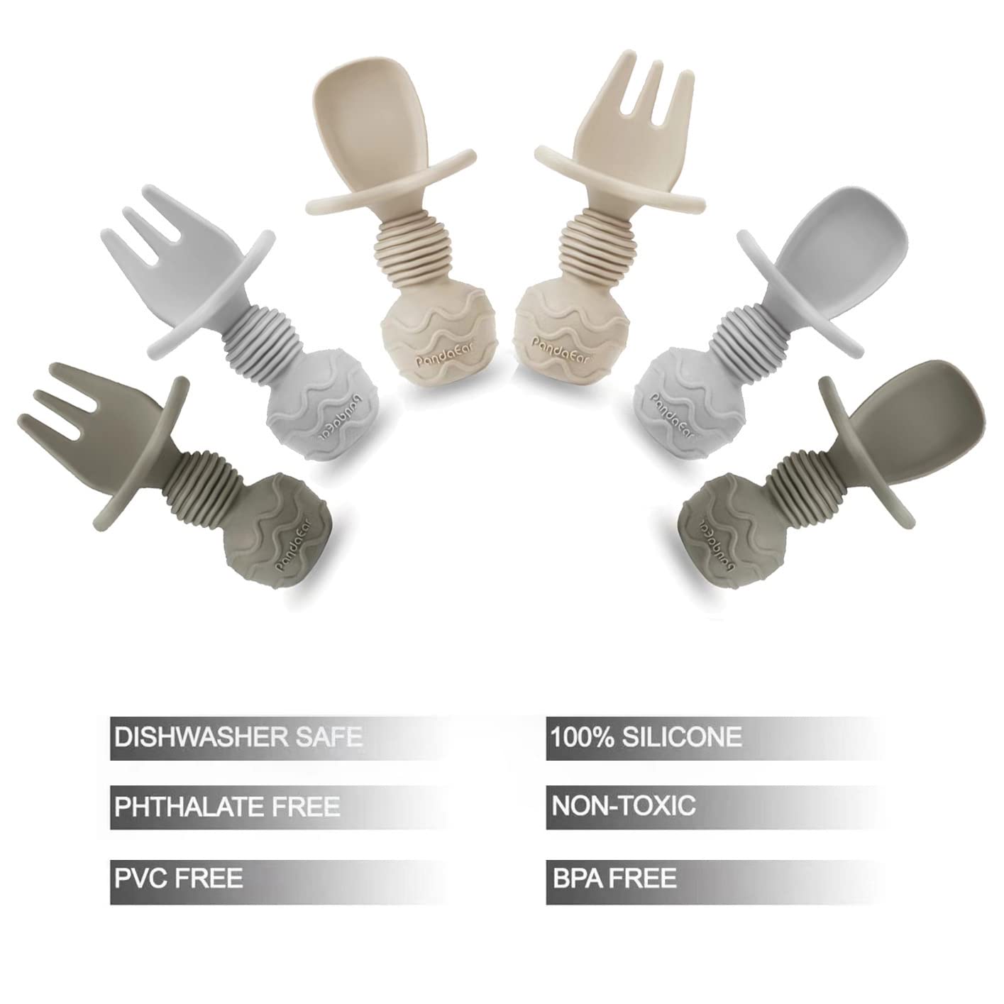 Top view of PandaEar 6 pack self-feeding utensils for infants
