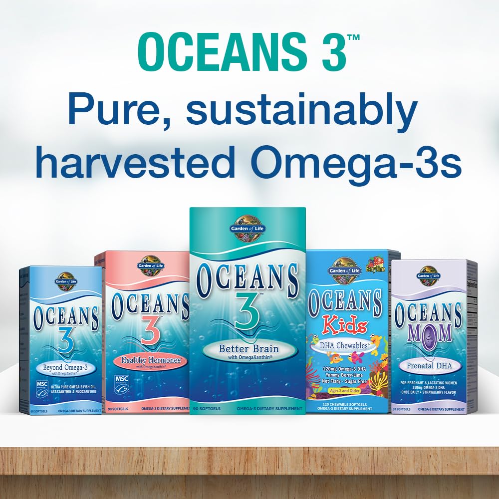 Garden of Life Oceans Mom Prenatal DHA supplement bottle on a clean background
