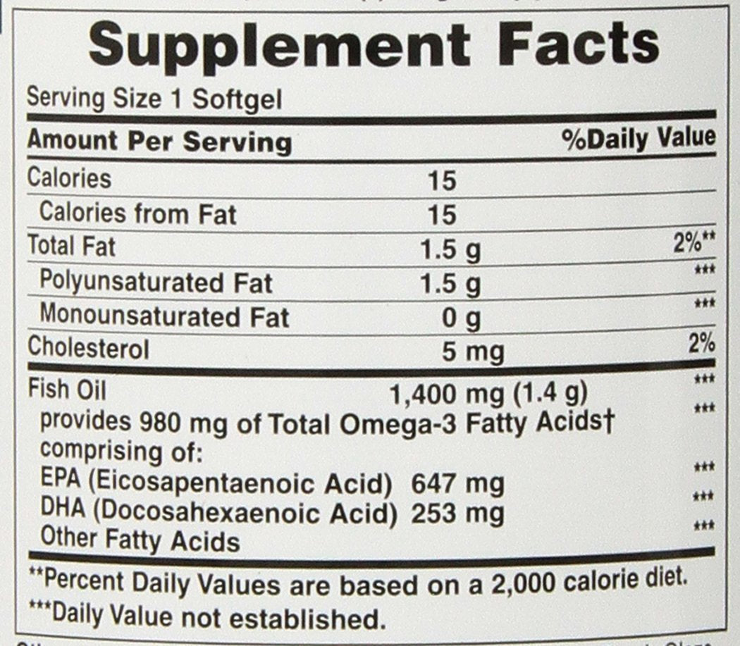 Nature's Bounty maximum strength odorless fish oil supplement facts panel