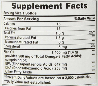 Nature's Bounty maximum strength odorless fish oil supplement facts panel
