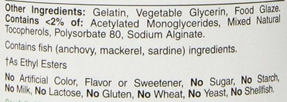 Nature's Bounty omega 3 coated softgels next to packaging