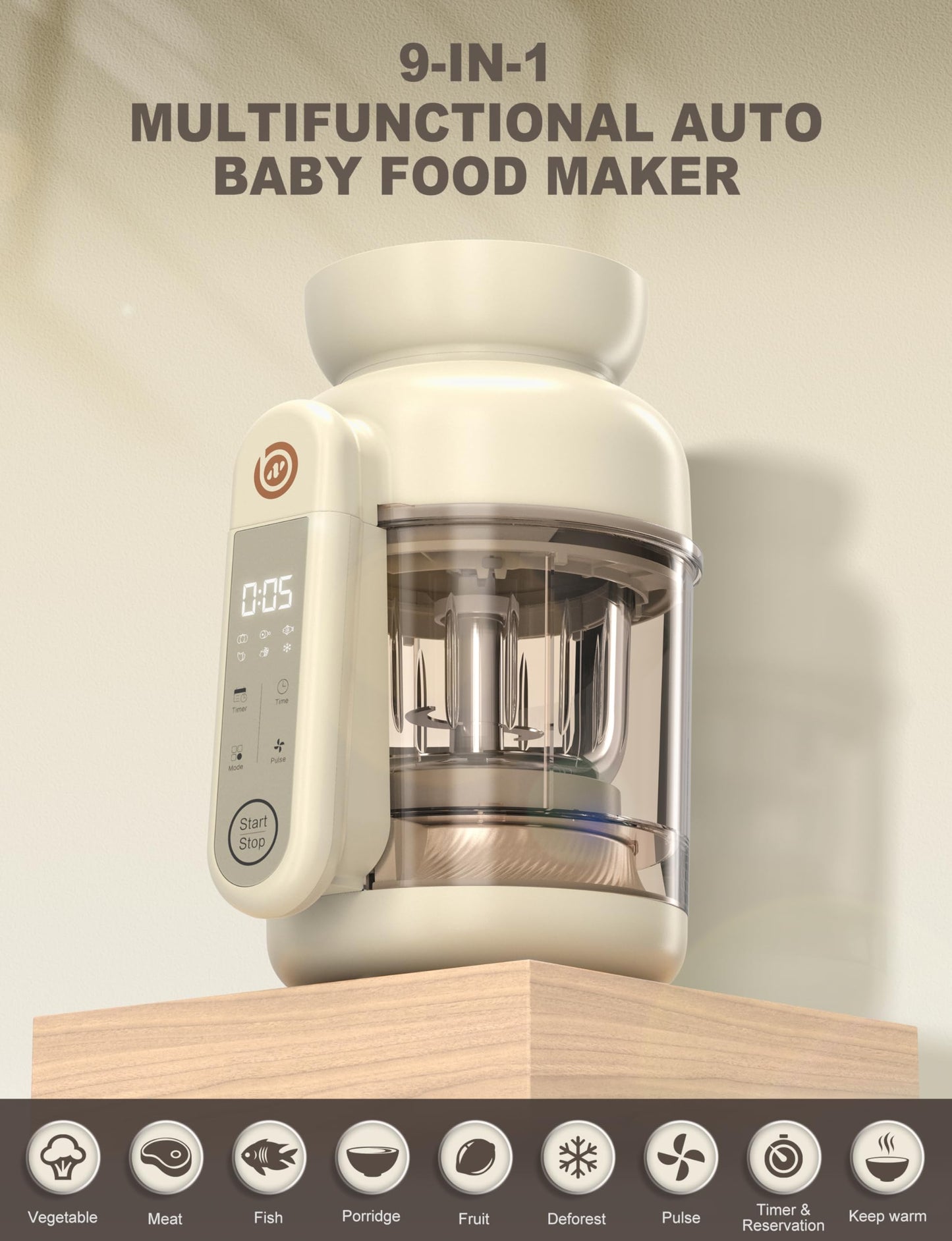 BABYNUTRI glass baby food mill showing the detachable premium glass bowl and precision blades.