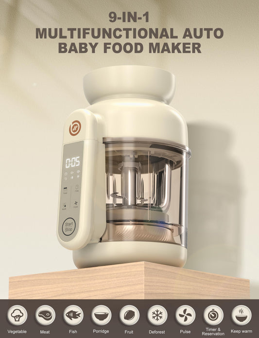 BABYNUTRI glass baby food mill showing the detachable premium glass bowl and precision blades.