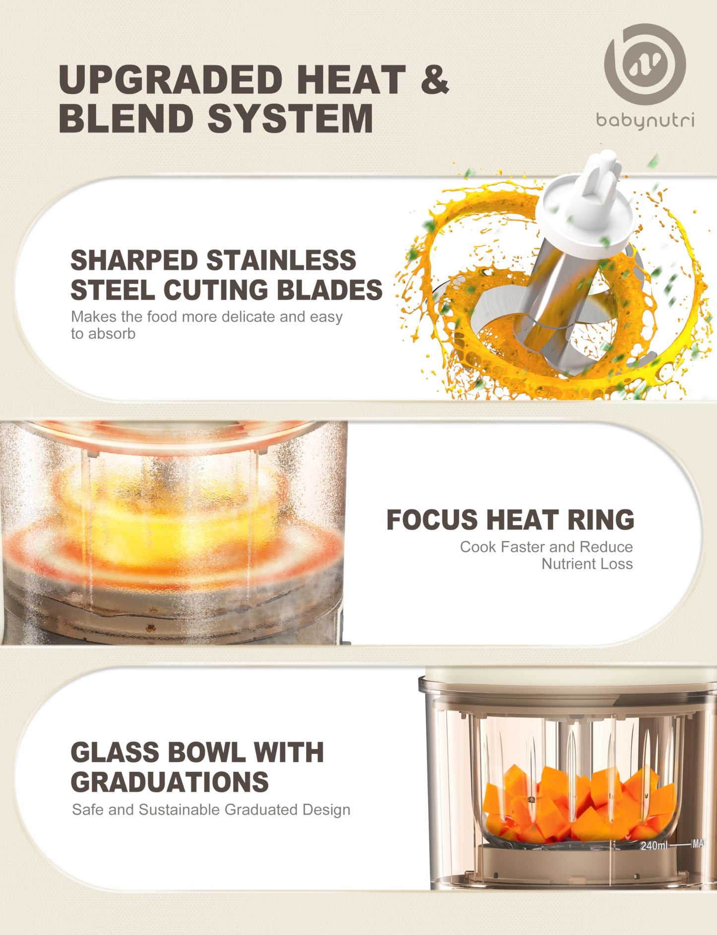 BABYNUTRI automatic baby food manufacturer components disassembled for easy dishwasher cleaning.