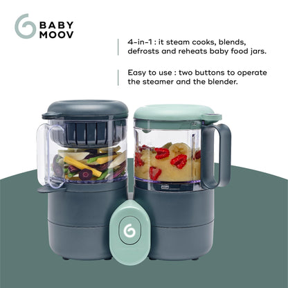 Babymoov multi purpose baby food processor with separate steaming baskets for preserving nutrients