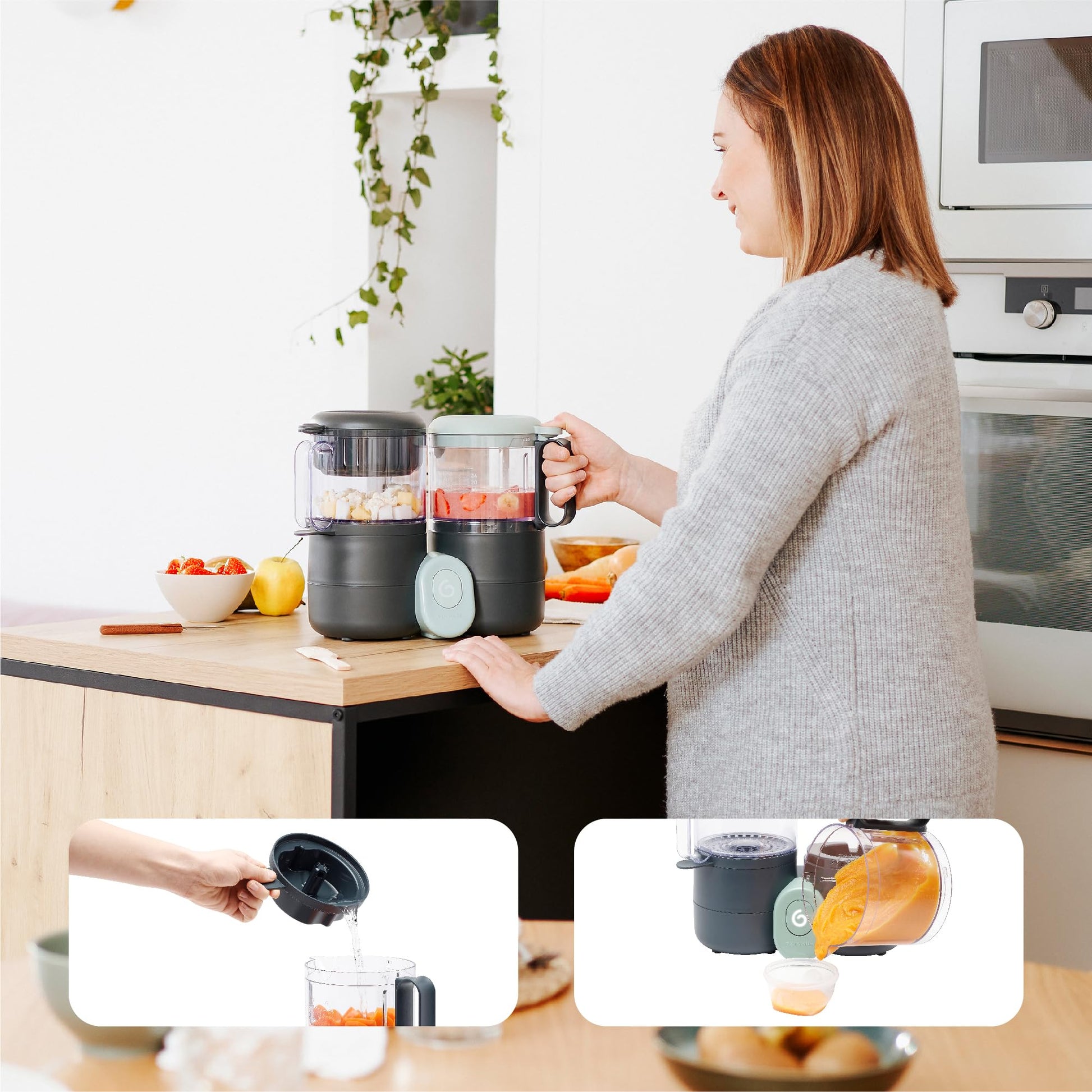 Babymoov compact dark grey baby food processor with removable dishwasher safe components