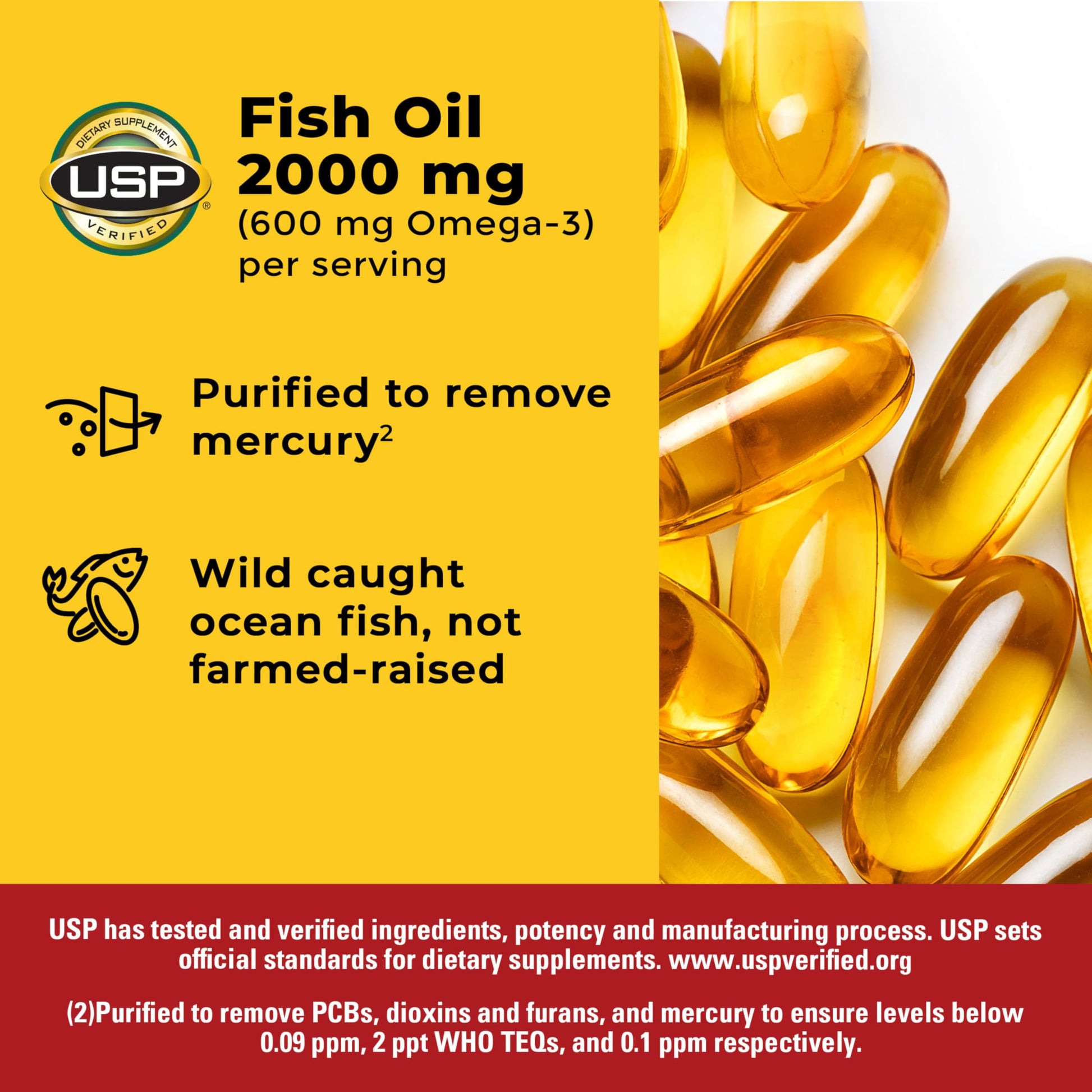 Side view of authentic Nature Made dietary supplement packaging highlighting United States Pharmacopeia verification seal.
