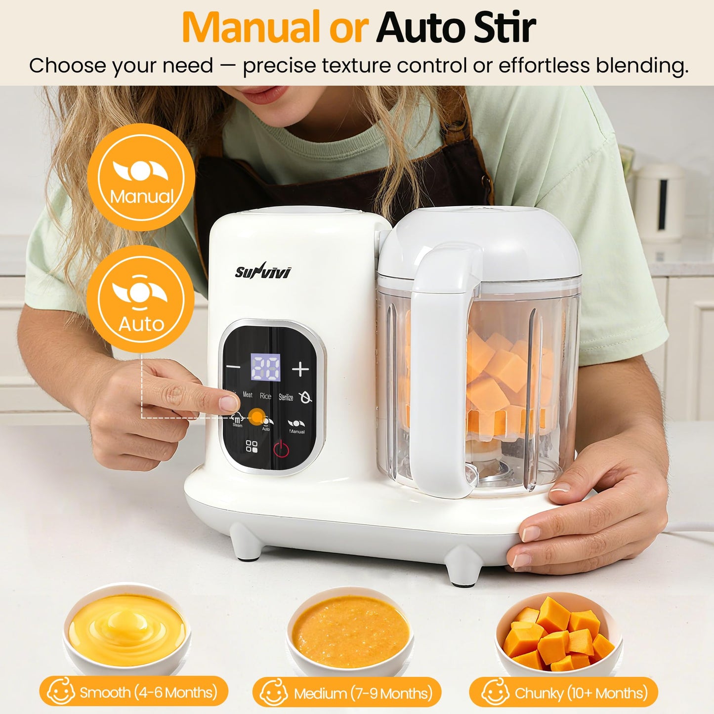 Sunvivi baby food processor unfreezing batch-prepped meals using the automatic heating program