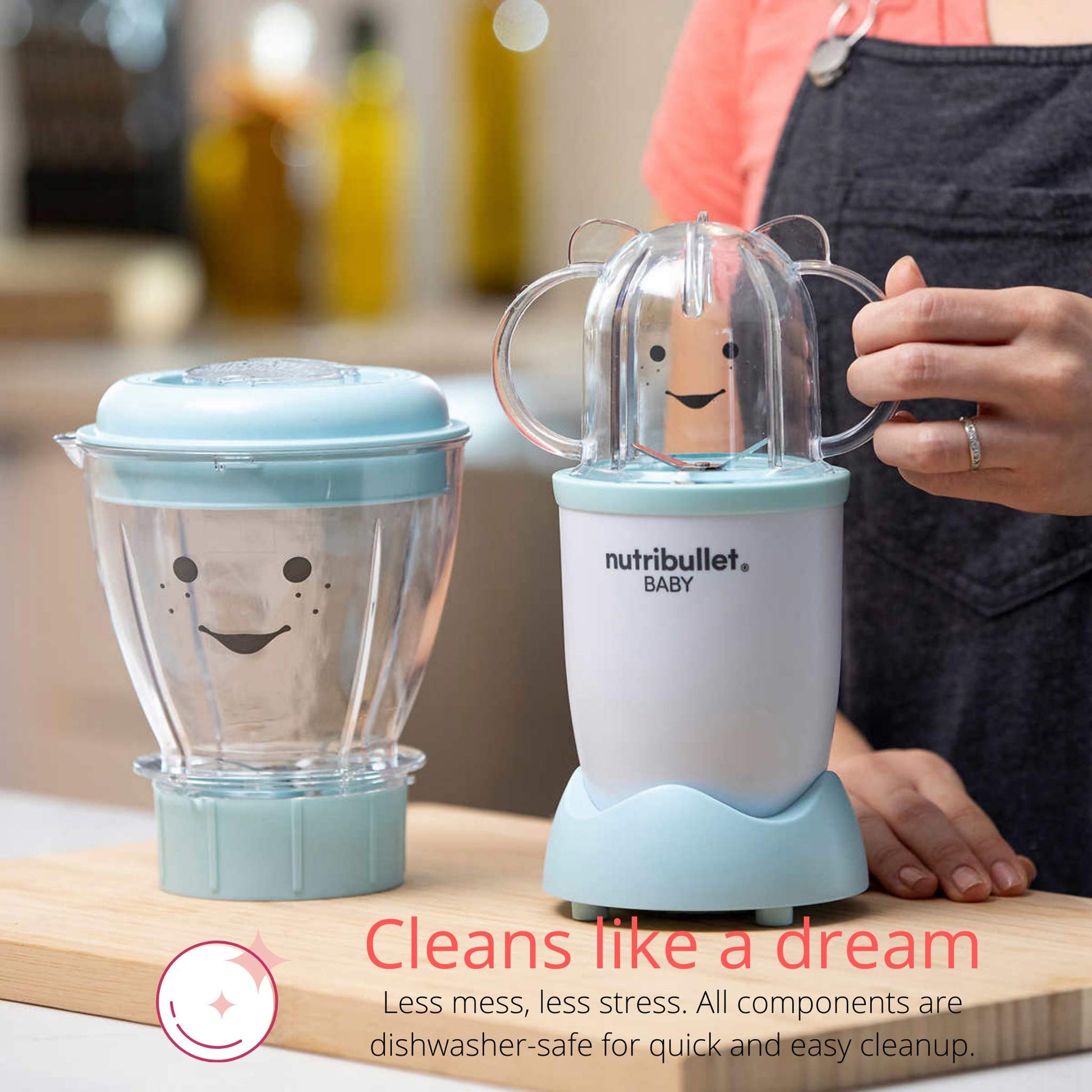 NutriBullet Baby food maker system highlighting the compact blue and white design on a clean countertop