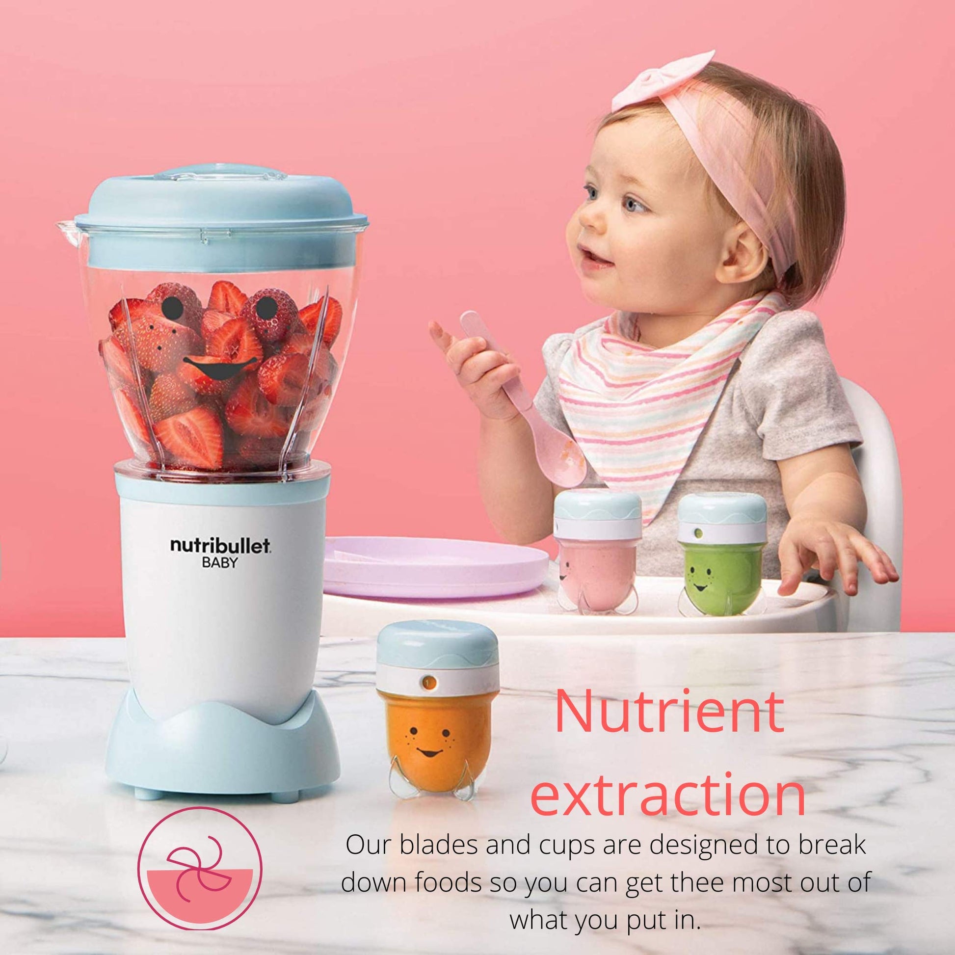 NutriBullet Baby blender accessories including the milling blade and small single-serve cup