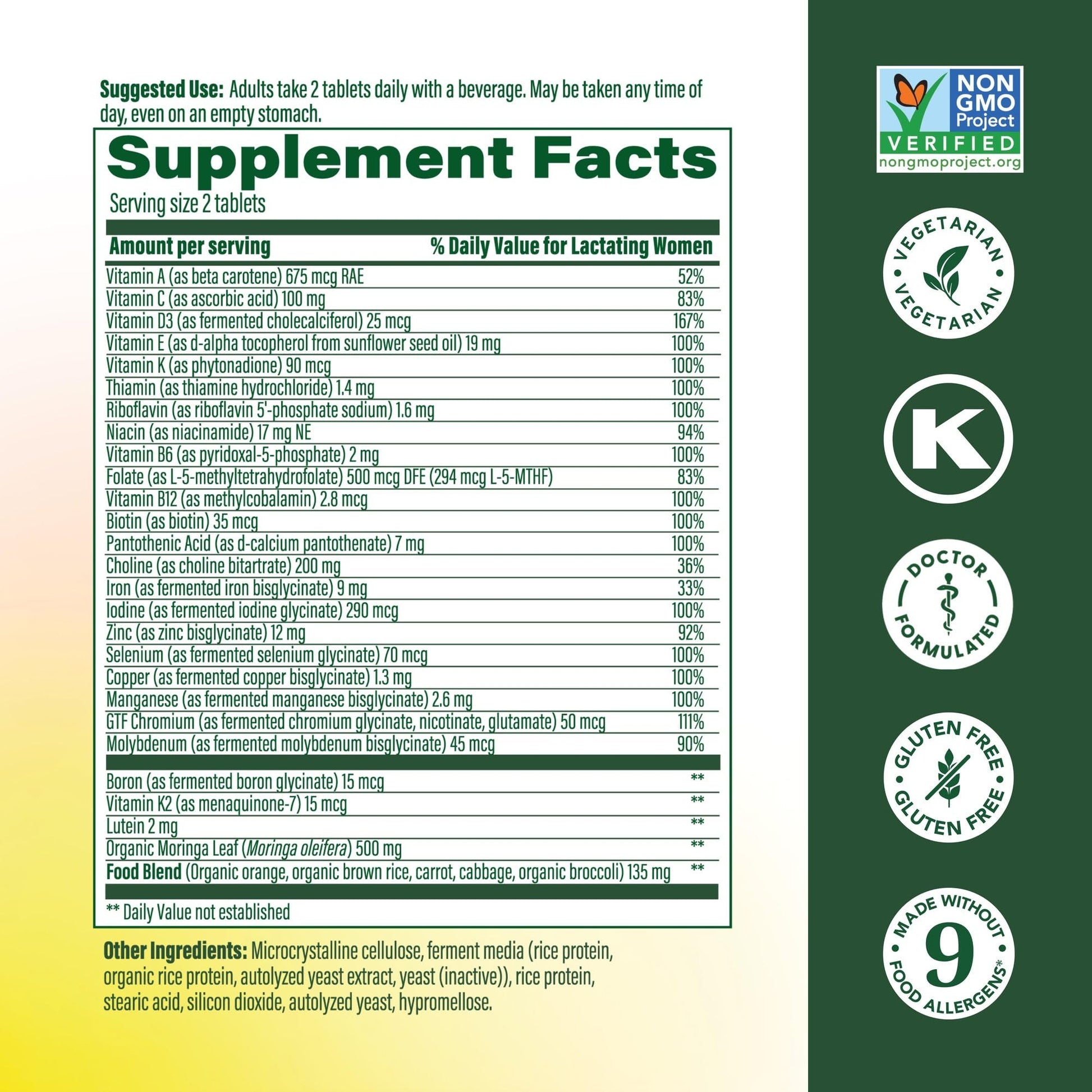 MegaFood Baby and Me 2 Postnatal supplement bottle label