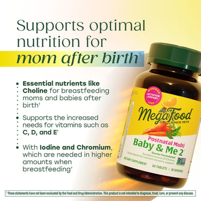 MegaFood postnatal multivitamin tablets in hand
