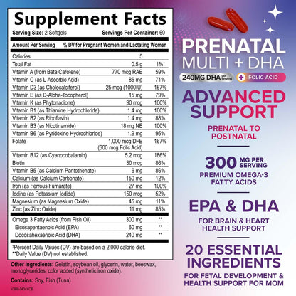 Bottle of Natures Nutrition Prenatal vitamins for women