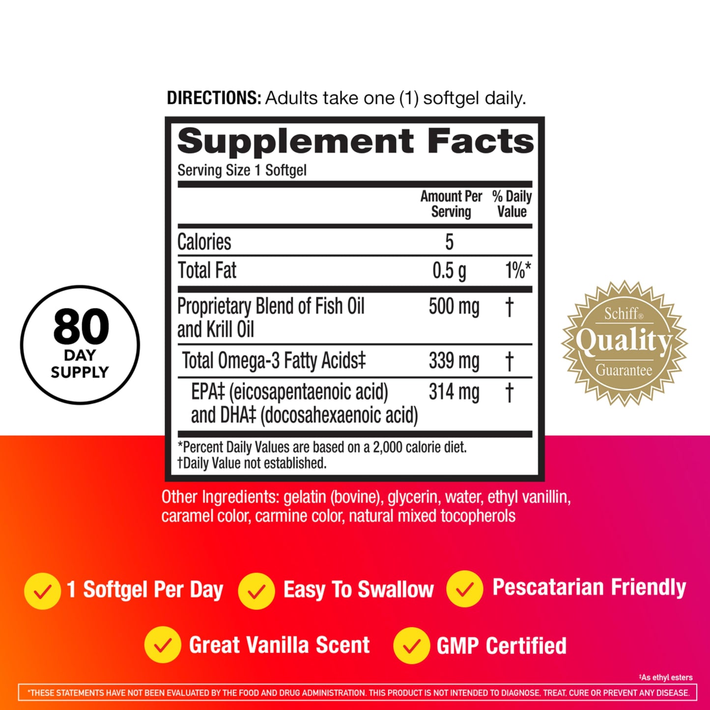 Back label of MegaRed Advanced 4 in 1 showing supplement facts, EPA, DHA, and phospholipid ingredient list