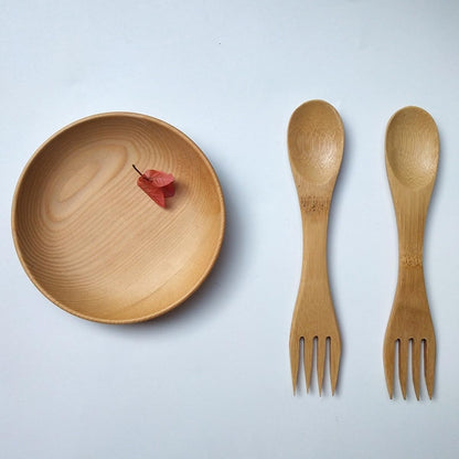 Reusable bamboo spork set arranged for lunch box