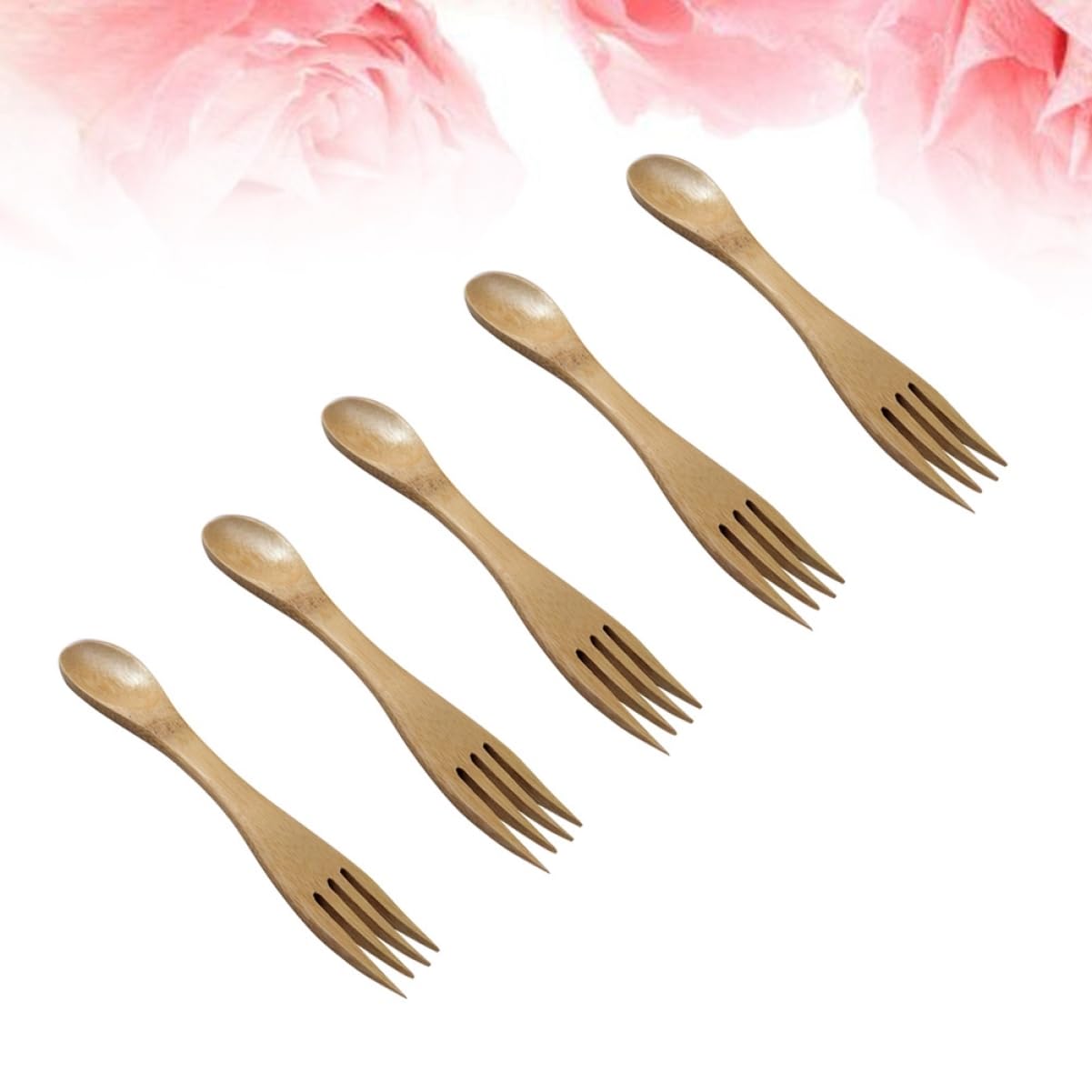 Side profile of bamboo spork showing spoon and fork combination