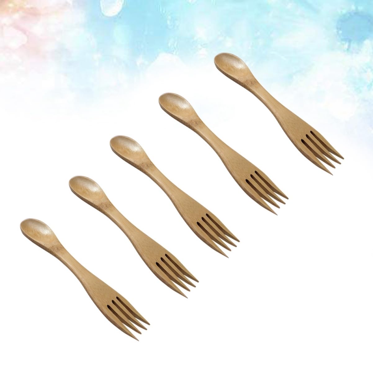 Travel-friendly bamboo spork set on a flat surface