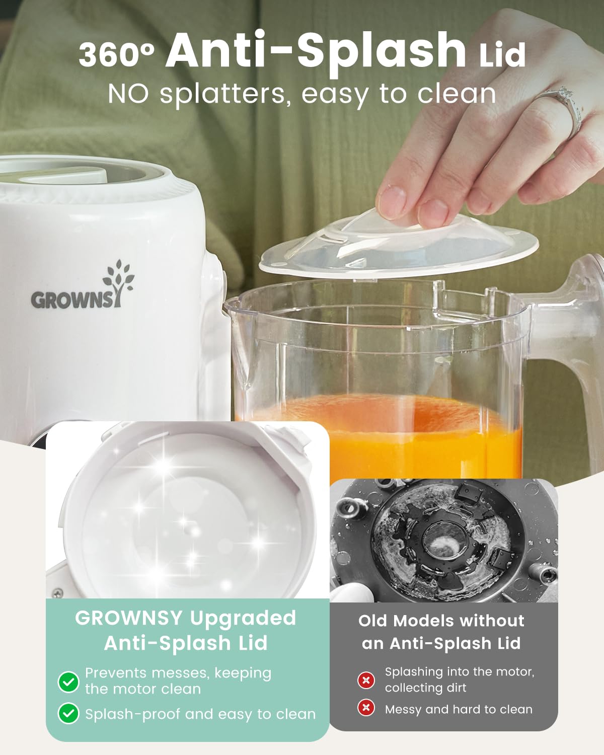 All-in-one infant puree maker showing the secure anti-splash lid mechanism