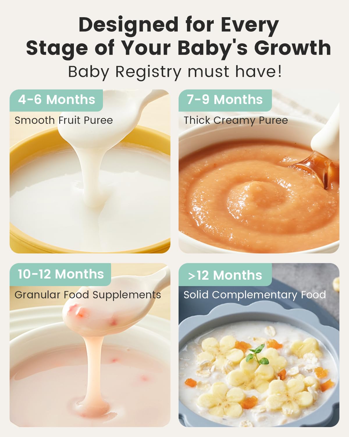 Grownsy automated baby food milling machine on a clean kitchen counter