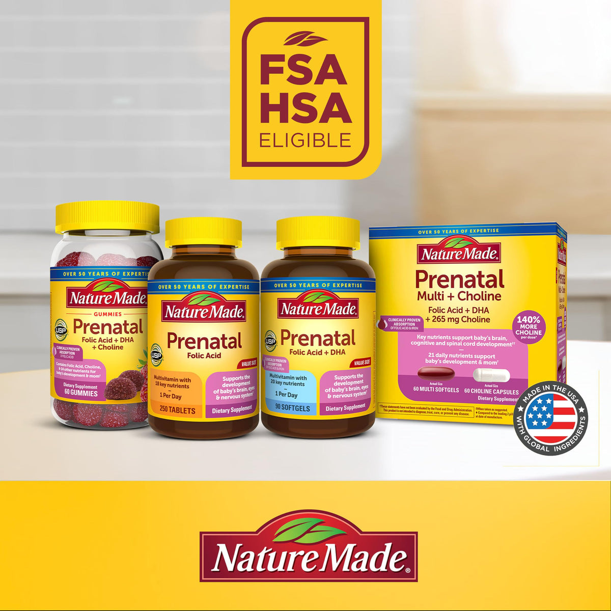 Nature Made Prenatal Folic Acid and DHA bottle back view